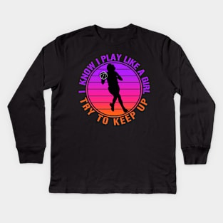 Vintage Basketball Girl Kids Long Sleeve T-Shirt